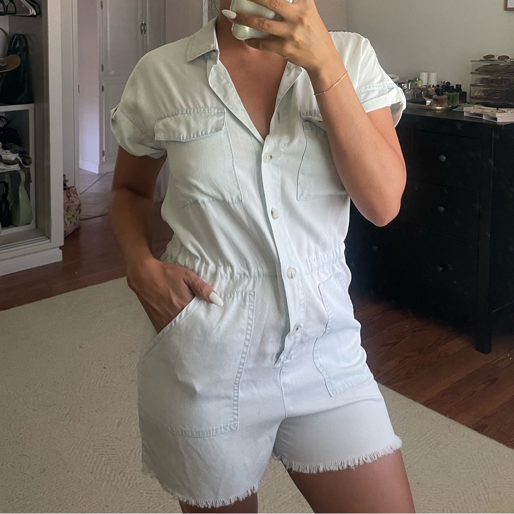 Dear John Light Blue Short Sleeve Denim Romper